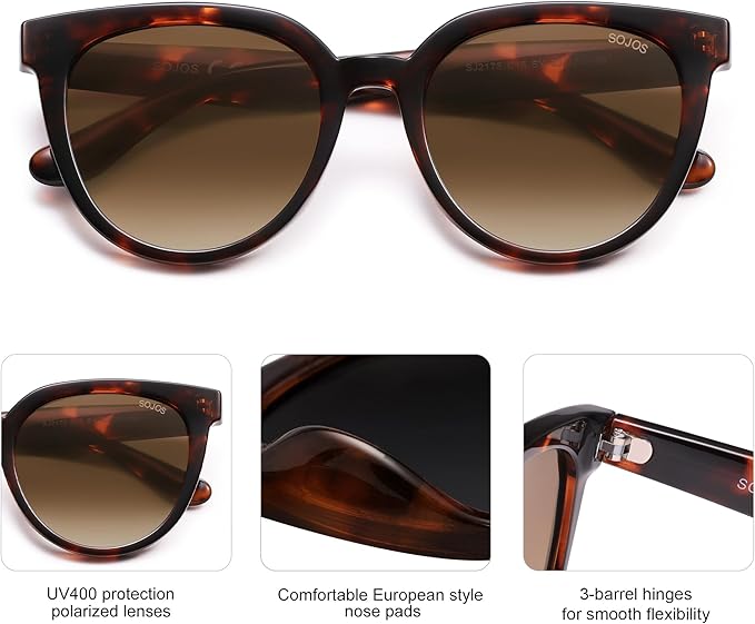 SOJOS Trendy Cat Eye Round Polarized Sunglasses for Women Fashion UV Protection Sunnies Sunglasses SJ2175