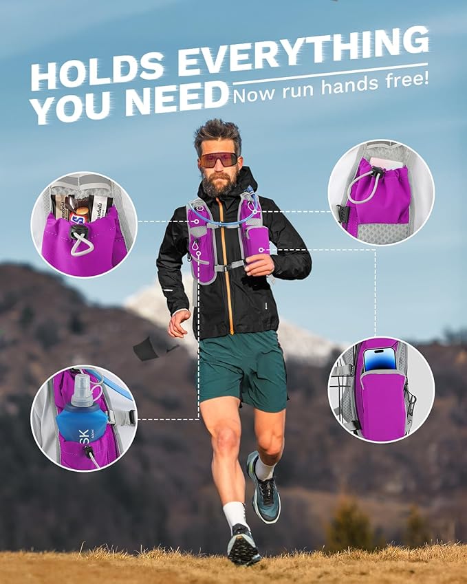 Running Vest for Women and Men, Hydration Running Backpack, Runners Vest, Hydration Vest, with Front Phone Holder, Adjustable Chest and Waist Strap