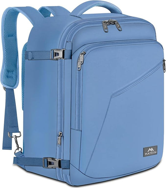 MATEIN Big Backpack for Travel, Carry on Backpack for Airlines with Hide Away Shoulder Straps, Large Hiking Daypack with 2 Handles, Gifts for Traveler Women, Light Blue