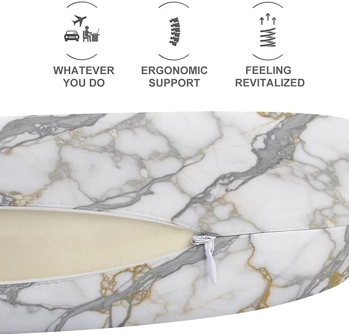 Kids Washable U-Shaped Travel Pillow Neck Support, Chic Golden White Marble U-Shape, Airplane Car Nap Chin Cushion