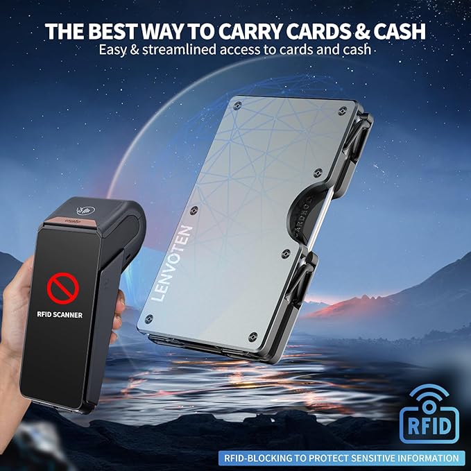 Wallet for Men, Money Clip Wallet with Cash Strap, Slim Card Wallet, RFID Blocking Card Holder, Holds up to 20 cards