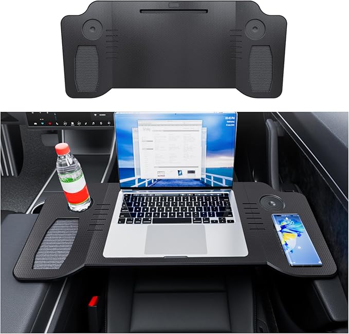 Car Laptop Desk for Tesla Model 3 Model Y Portable Car Table Food Tray Desk for Laptop Foldable Car Tray Table for Eating Travel Multipurpose Tray for Driver Accessories (Black)
