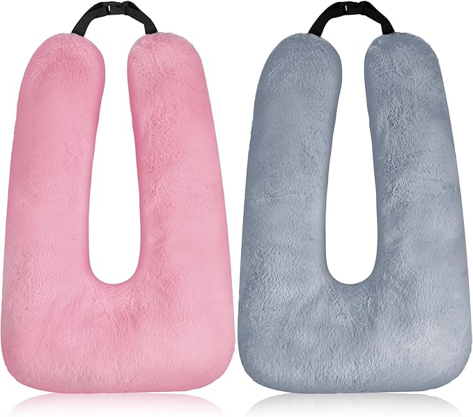 Barydat 2 Pcs Car Travel Pillow for The Back Seat 28 x 18 in Sleeping Reading Pillows for Long Distance Travel Car Cushion for Kids Adults Head and Body Support U Shaped Pad for Travel(Gray, Pink)