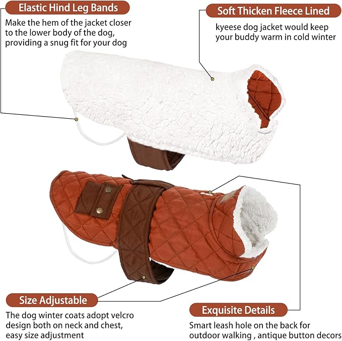 KYEESE Dog Coat Windproof Dog Coats for Small Dogs Soft Pet Sweater for Cold Weather Thick Pets Clothes with Pocket Warm Pet Winter Puffer Coat with Leash Hole Waterproof Dogs Jacket with Fleece Lined