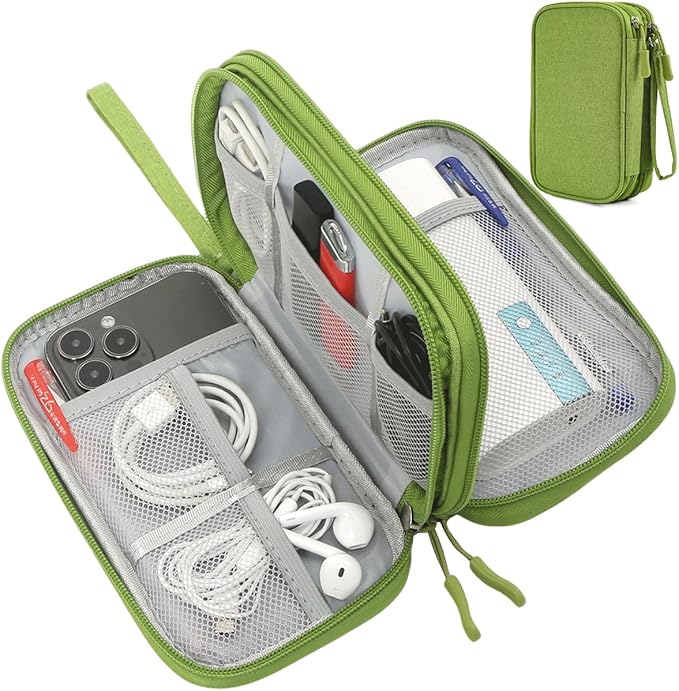 Electronic Organizer Travel USB Cable Accessories Bag/Case, Waterproof Electronics Accessories Case Organizer Bag for Cable, Cord, Charger, Phone, Power Bank, Earphone (Grass Green, Large)