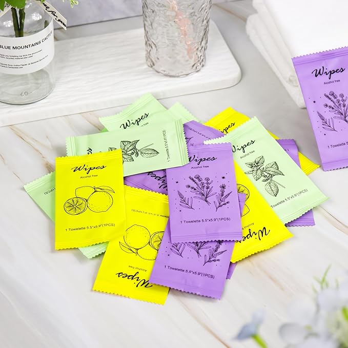 Individual Hand Wipes Wet Wipes Travel Size,Wet Wipes Individually Wrapped Bulk Cleansing Travel Size Wipes for Wedding Travel Restaurant Barbecue -300