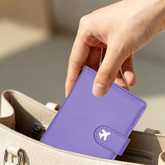 Passport Holder, Travel Wallet Cover with Pen Loop | Cute RFID Blocking Leather Case with Magnetic Closure for Travel Essentials-Purple