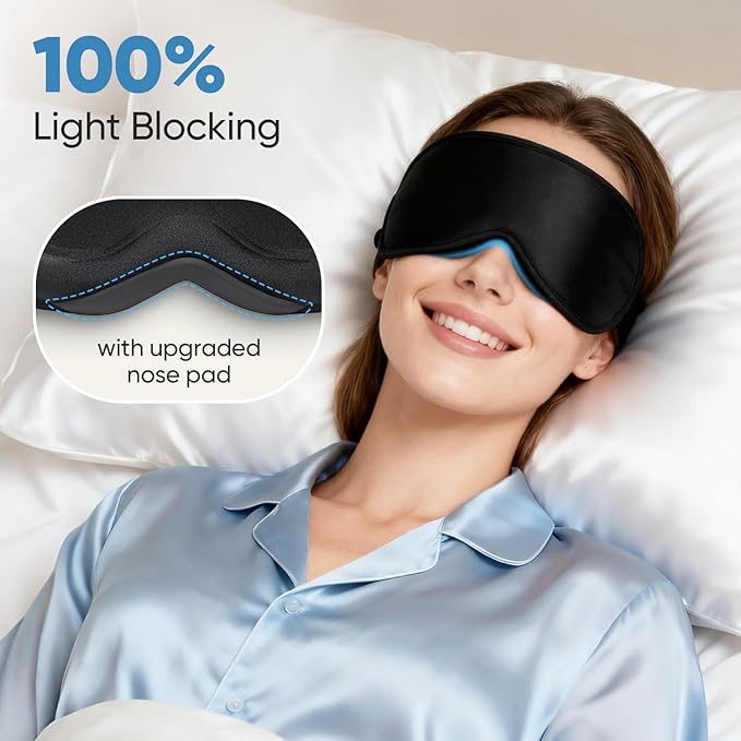Weighted Eye Mask for Sleeping - Sleep Mask for Women & Men, Blackout 3D Contoured Sleeping Mask for Side Sleeper, Zero Pressure Soft Night Eye Cover with Adjustable Strap for Travel, Black