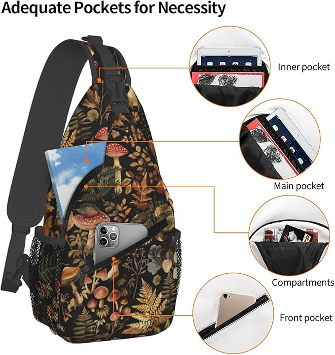 Botanical Mushroom Sling Backpack Crossbody Bag Casual Chest Bags Travel Hiking Daypack Shoulder Bag for Women Men