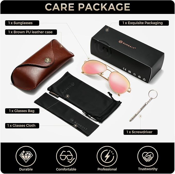 SUNGAIT Women's Lightweight Oversized Aviator Sunglasses - Classic Style Polarized Lens