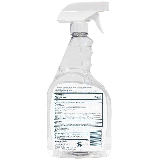 Zep Alcohol Hand Sanitizer Spray - 32 oz (Case of 12) 90001-70% Ethanol-Based, Non-Foaming for Dispensers, Manufactured in the USA