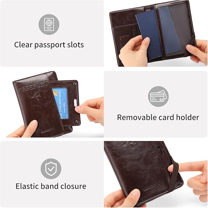 Rfid Passport Holder for Travel Women Men Passport Wallet Rfid Blocking with Card Slots and Pen Holder