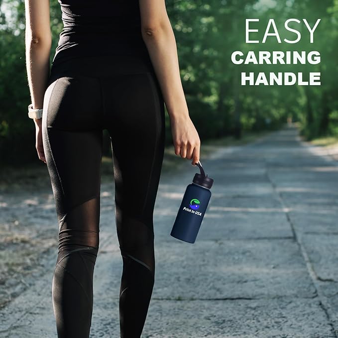 Personalized Custom Water Bottle Print in USA 32oz Stainless Steel Double Wall Coffee Cup with Lid & Straw Insulated Tumbler with Colorful Text Logo Photo 10Pcs