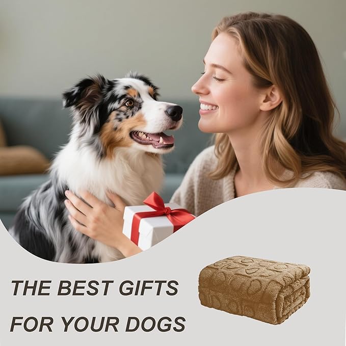 gogobunny Calming Plush Dog Cat Blanket 300GSM Coral Fleece, Ultra-Soft Machine Washable Pet Bedding for Small Medium Dogs Cats Puppies Kittens (Brown, 30x40)