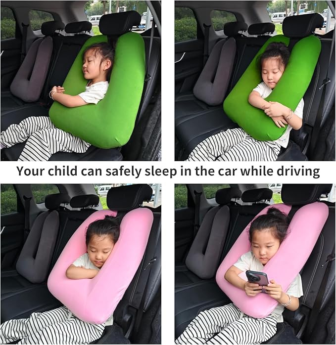 Travel Pillow, Travel Pillow for Adults and Children, Road Trip Sleeping Pillow, Provides Head and Body Support for Adults and Children in The Back Seat of Long Car Trips, Gray