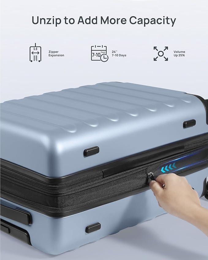 NINETYGO Medium Checked Luggage 24 Inch, Checking In Luggage with Smooth Spinner Wheels, Expandable, Hard Shell PC Suitcase, Lightweight Travel Luggage, TSA Approved (Shadow, Rhine Max)