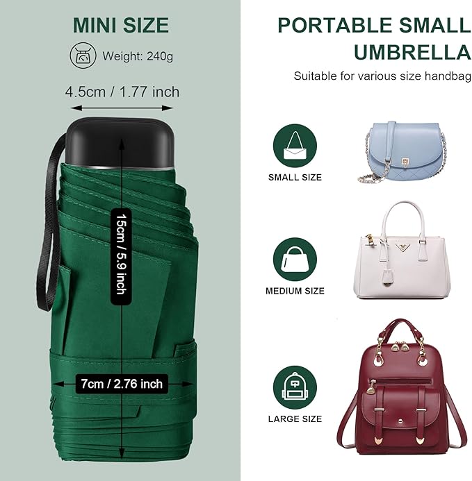 LEAGERA Compact Travel Umbrella with Case - Mini Umbrella for Purse, Small Lightweight &Tiny Design Perfect for Parasol Outdoor Sun&Rain Umbrellas