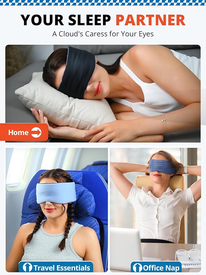 Sleep Mask, Eye Mask for Sleeping, Upgrade Ultra-Soft Blackout Eye Cover for Women Men, Wider Adjustable Strap for Side Sleeper, Travel, Nap, Yoga, Relief Eye, Navy Blue