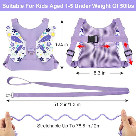 Accmor Toddler Harness Leash, Cute Butterfly Kids Leash + Anti Lost Wrist Link for Outdoor Travel, Mini Child Walking Harness Wristband Assistant Strap Belt for Baby Girls (Purple)