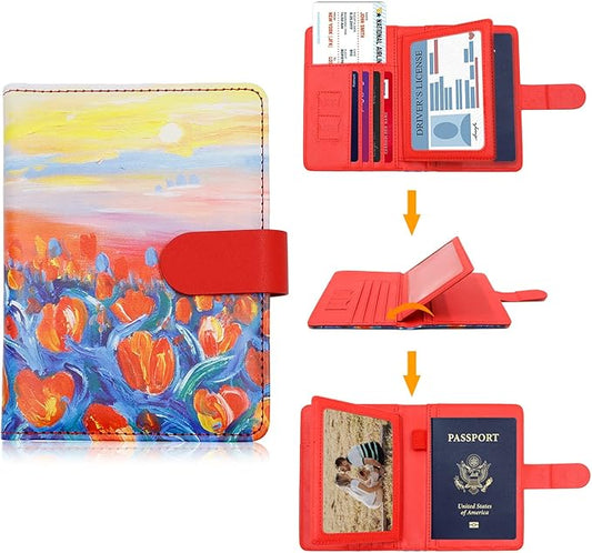 Melsbrinna RFID Passport Holder for Travel, Unisex Adults, Red, PU Leather, RFID Blocking, Passport Cover