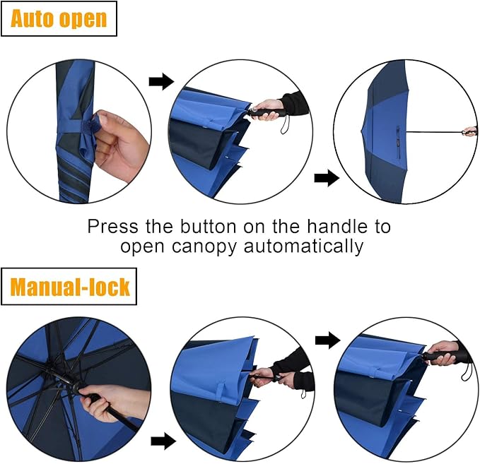 G4Free 62inch Portable Golf Umbrella Automatic Open Large Oversize Vented Double Canopy Windproof Waterproof Sport Umbrellas(Blue/Navy)