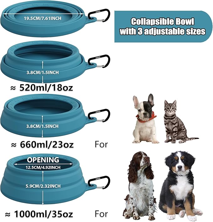 OHMO Spill Proof Collapsible Dog Water Bowl Large 34oz for Cars, No Splash Portable Bowls for Dog Travel, Pet Essentials for Road Trips, Cat Travel Accessories