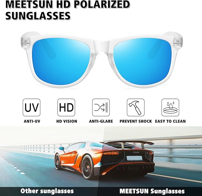 MEETSUN Polarized Sunglasses for Women Men Classic Retro Trendy Driving Sun Glasses UV400 Protection (3 Pack)