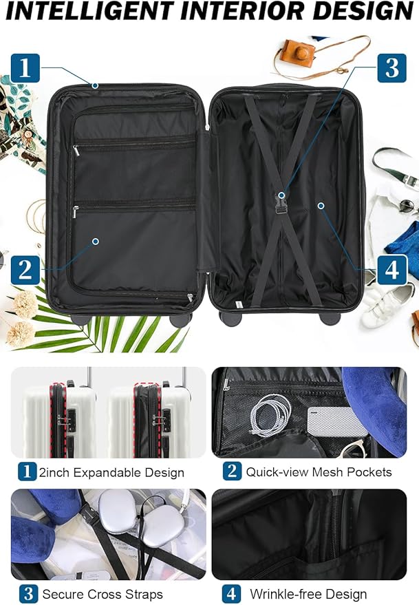 HotWay 24 Inch Expandable Checked In Luggage, Lightweight Hardshell Luggage with Spinner Wheels, Green