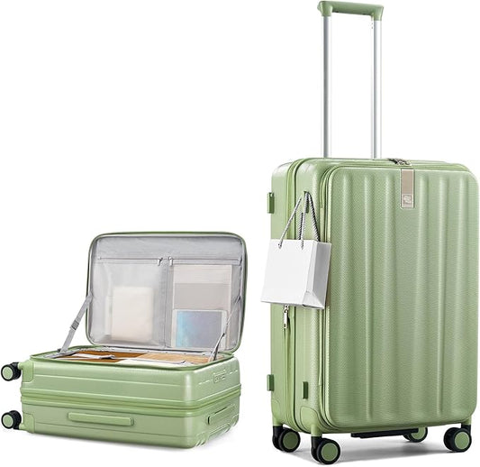 Hanke 24 Inch Expandable Luggage Top Opening Checked Bag Luggage Hard Shell Suitcases with Wheels Lightweight Travel Luggage Medium Suitcase with Lock for Woman Men-Bamboo Green