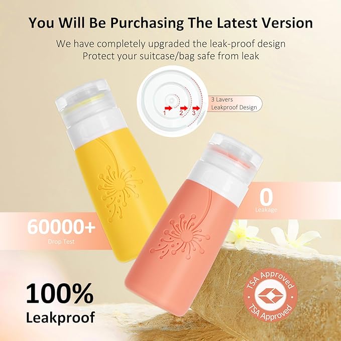 Empty 3 oz Travel Size Bottles Toiletries Containers for Toiletries Liquids，Small Silicone Mini Refillable Leak Proof TSA Approved Travel Bottles for Creams Shampoo and Conditioner Traveling