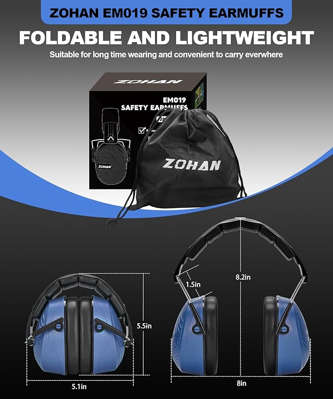 ZOHAN 019 Noise Cancelling Headphones for Adult - NRR 28dB Hearing Protection Ear Muffs for Working, Shooting, Mowing, Autism, Construction