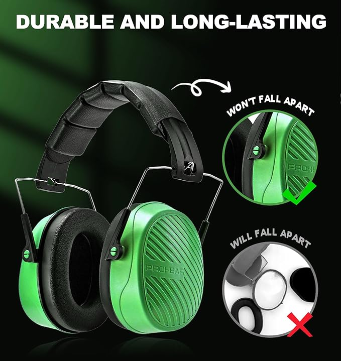 PROHEAR 038 Ear Protection Safety Earmuffs for Mowing, 28dB Noise Reduction Passive Hearing Protector, Compact Foldable Headset for Shooting Construction Power Tools, Green