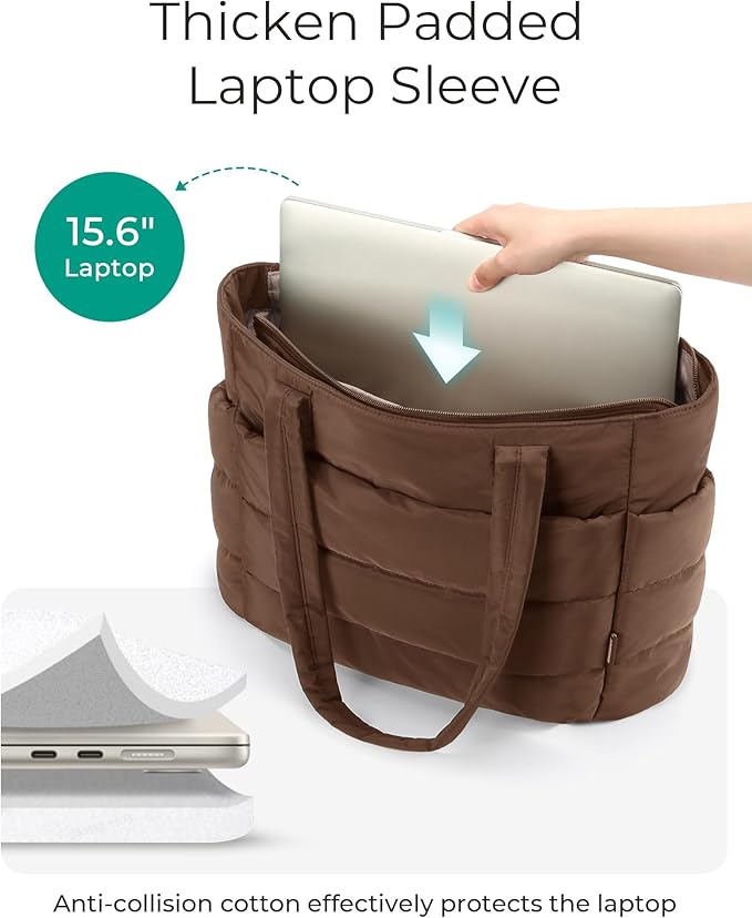 BAGSMART Tote Bag for Women, Lightweight Puffy Tote Bag with Compartments Shoulder Bag Handbag for Travel, Work, Gym