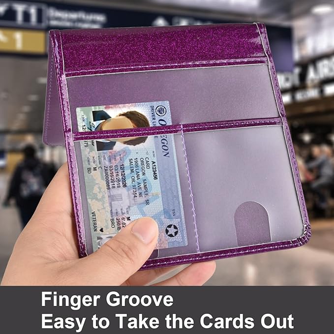 Cacturism Car Registration and Insurance Holder, Vehicle Glove Box Car Organizer Men Women Wallet Accessories Case for Cards, Essential Document, Driver License, Bling Purple