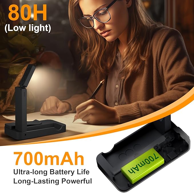 NEWZCLA【2 Pack】Rechargeable Book Light for Reading in Bed,Foldable Clip-On Reading Light,Lightweight 3 Color Amber Eye Care & Stepless Dimming,80H Lasting LED Lamp Gifts for Book Lovers,Travel/2*Black