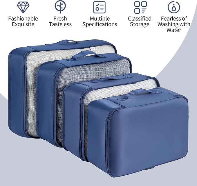 Packing Cubes Storage Bags 9 Pieces-Luggage Organizers Classify Store Clothing Efficiently for Travel Outdoor Home (Navy Blue, 9 Pieces)