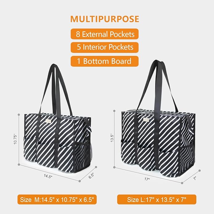 TOPDesign Utility Water Resistant Tote Bag with 13 Pockets, Top Zipper Closure & Thick Bottom Support, for Working Women