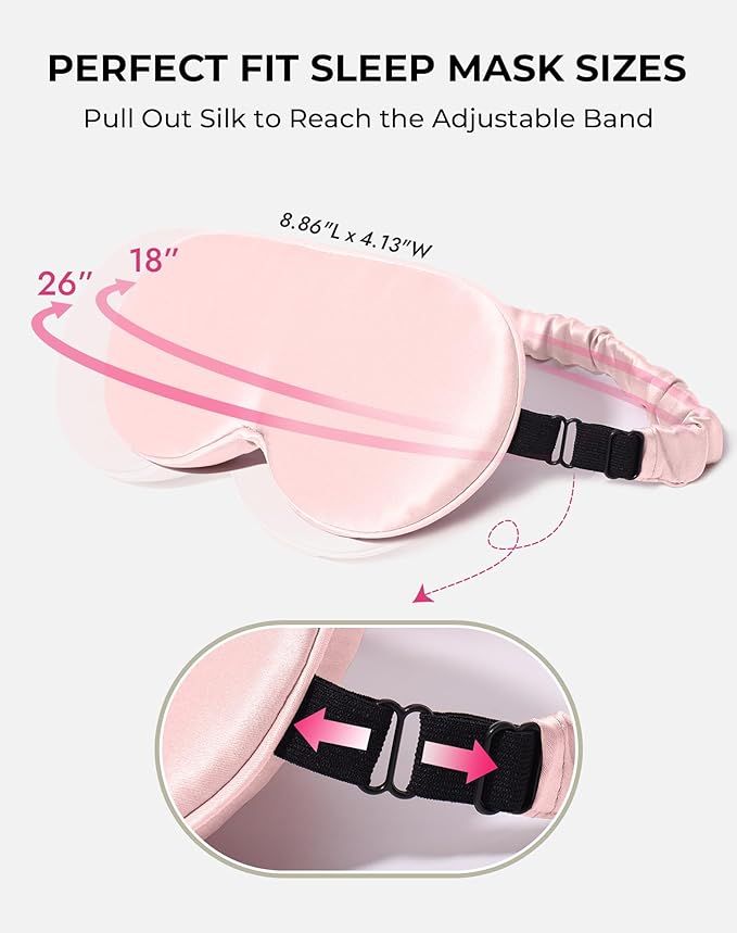 SilkSilky 100% 22 Momme Mulberry Silk Sleep Mask – Upgraded 3D Contoured Eye Mask with Nose Wing Pads & Adjustable Strap, Luxury Blackout Eye Cover for Women & Men (Pink)