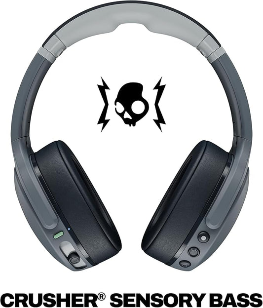 Skullcandy Crusher Evo Wireless Bluetooth Headphones with Multi-Sensory Bass, Noise Isolating Over-Ear Fit, Up to 40 Hours Battery, Microphone for iPhone Android - Chill Grey