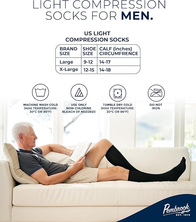 Pembrook Light Compression Socks for Men - 3 Pairs | 8-15 mmhg Compression Dress Socks for Men | Support Socks for Men