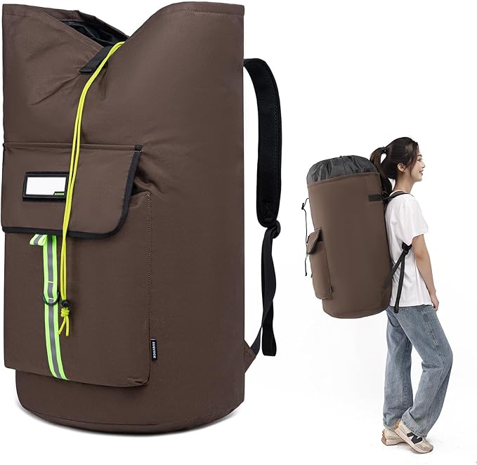laundry bag backpack,extra-large heavy duty laundry bags,laundry backpack for college students,drawstring closure (Brown)