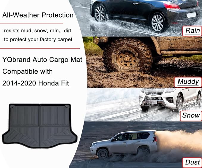 Fit Cargo Liner - All-Weather Cargo Mats Compatible with Honda Fit 2014-2020，3D Custom-Fit Waterproof Non-Slip Durable Odorless TPO Trunk Tray Floor Mat with High-Raised Lip