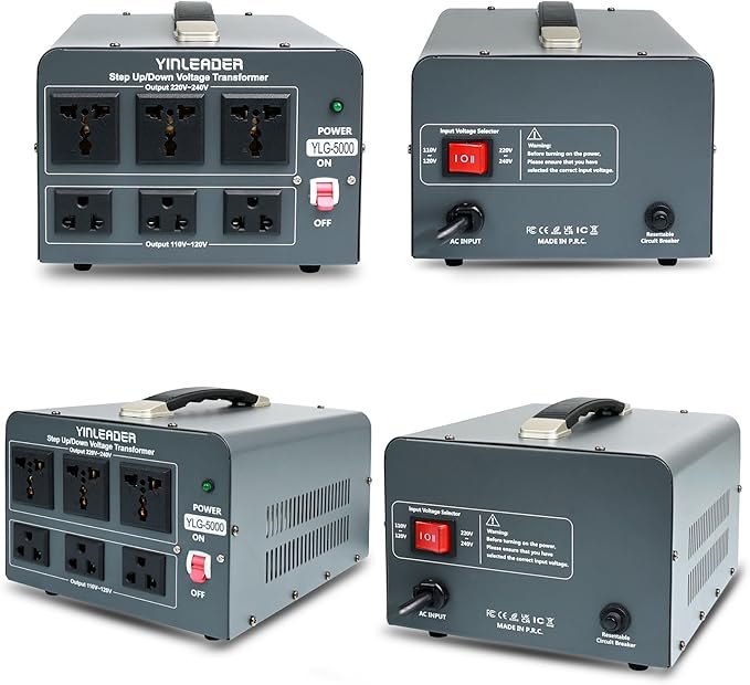 Yinleader 5000 Step Up/Down Transformer Converter 110/120 Volt - 220/240 Volt w/US Power Cord,Circuit Breaker Protection (Grey)