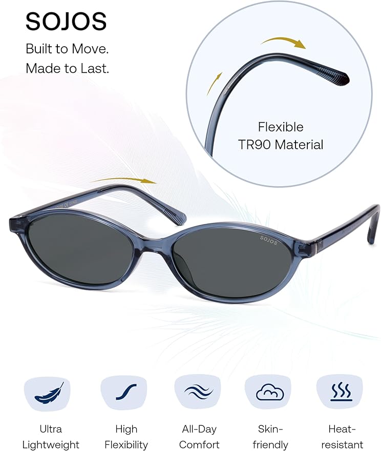 SOJOS TR90 Ultra Light Flexible Sunglasses for Women Retro Oval Polarized Cat Eye Vintage Shades UV400 Protection Comfort Fit