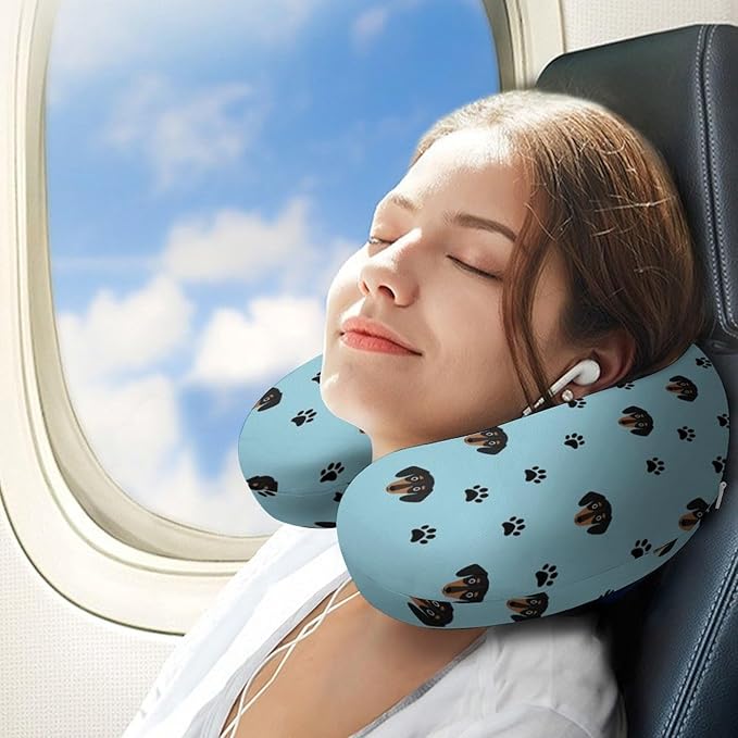 Memory Foam Travel Pillow Chin Head Support Cushion Little Dachshund Puppy Head Dog, Washable Removable Cover for Airplane Car Outdoor Sleep
