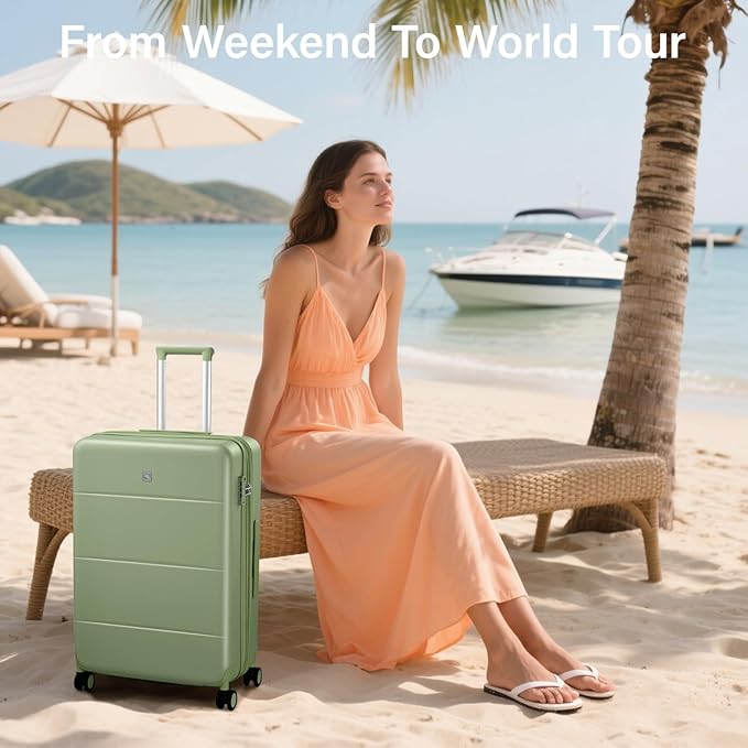 Hanke Expandable Carry On Luggage 22x14x9 Airline Approved, 20 Inch Hardside Luggage with Spinner Wheels, All-PC Hard Shell Carry-On Suitcase, Lightweight & TSA Approved (Bamboo Green, 46L)