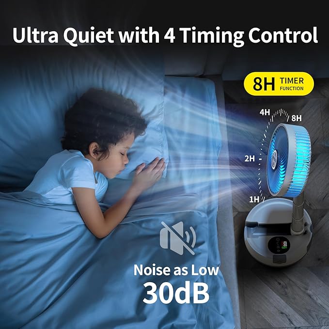 Socool 20000mAh 8" Portable Fan Battery Operated Fans, Oscillating Charging Fan, Remote Control LED Light, 112 Hours Working Portable Foldable Fans for Camping Travel Outdoor