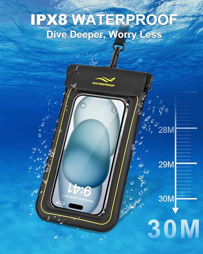 2-in-1 Waterproof Phone Pouch & Phone Armband Floating, Underwater Water Proof Phone Case with Detachable Strap, Waterproof Bags Up to 6.9", Beach Vacation Water Park Essentials