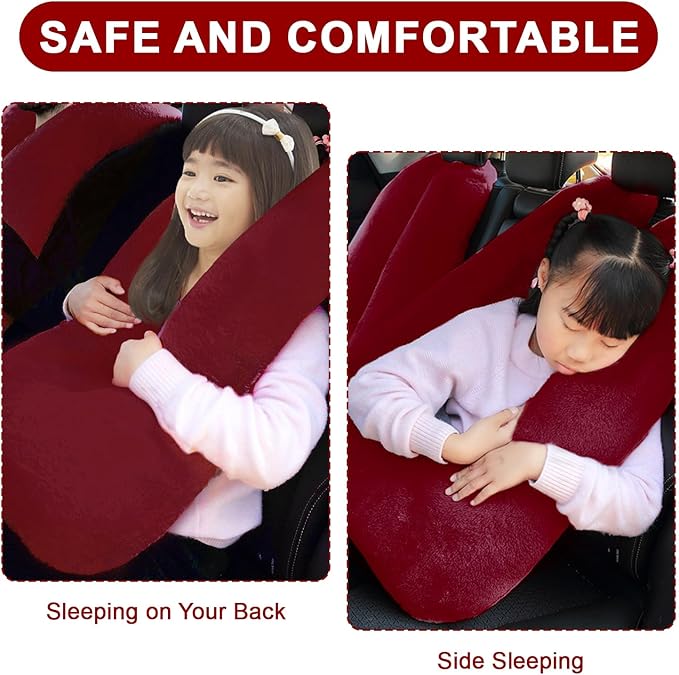 Travel Pillow, Travel Pillow for Kids, Sleeper Hold Pillow Travel, Removable U-Shaped Pillow for Adults and Children to Support Head and Body in The Back Seat of Long Car Trips (Dark Red)