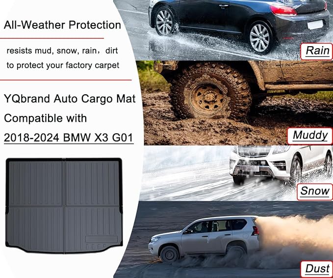 X3 Cargo Liner - All-Weather Cargo Mats Compatible with BMW X3 2018-2024 G01，3D Custom-Fit Waterproof Non-Slip Durable Odorless TPO Trunk Tray Floor Mat with High-Raised Lip（Not Fit X3 xDrive 30e）